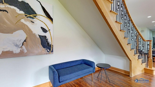 19113 Lauren Ln, Marengo, IL 60152 - sitting room with wood finished floors, stairs, and recessed lighting