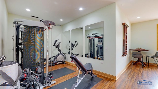 19113 Lauren Ln, Marengo, IL 60152 - workout area with wood finished floors and recessed lighting