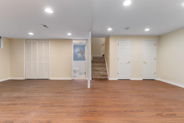 1804 Monroe Ct, Glenview, IL 60025 - finished below grade area with recessed lighting, stairway, and wood finished floors