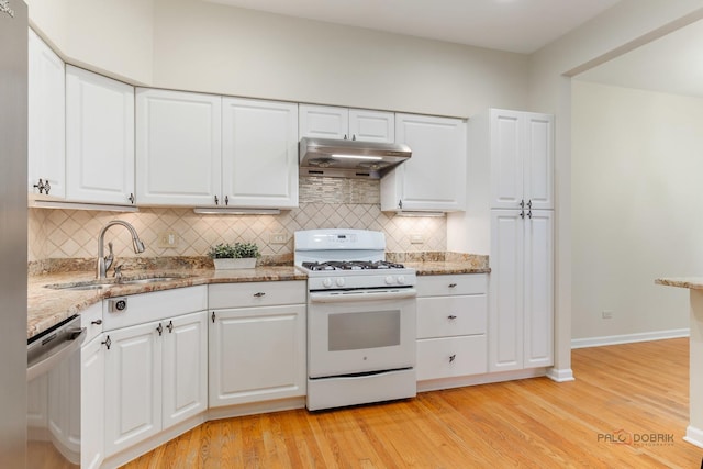 1804 Monroe Ct, Glenview, IL 60025 - kitchen featuring gas range gas stove, under cabinet range hood, dishwasher, tasteful backsplash, and light stone counters