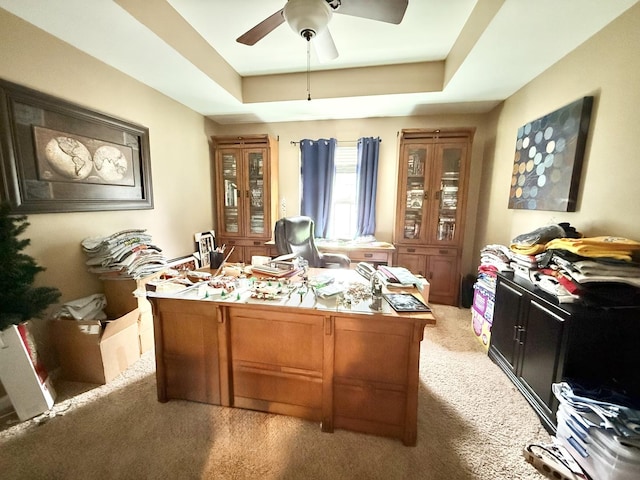 38422 N Adams St, Lake Villa, IL 60046 - office area featuring light carpet, a ceiling fan, and a raised ceiling