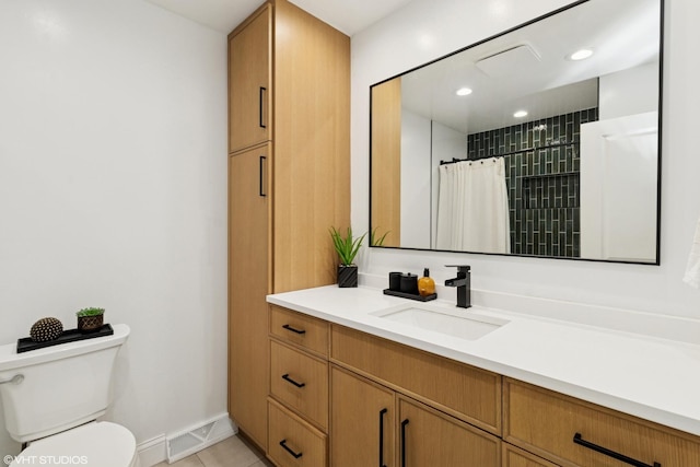 1217 E Pratt Dr, Palatine, IL 60074 - full bathroom featuring vanity, a shower with curtain, tile patterned floors, and recessed lighting