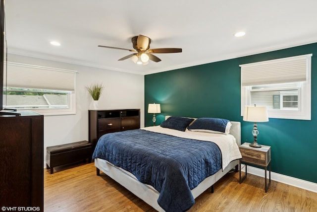 1217 E Pratt Dr, Palatine, IL 60074 - bedroom featuring wood finished floors, ornamental molding, ceiling fan, and recessed lighting