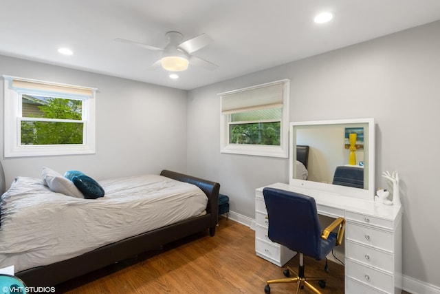 1217 E Pratt Dr, Palatine, IL 60074 - bedroom featuring multiple windows, wood finished floors, recessed lighting, an office area, and a ceiling fan