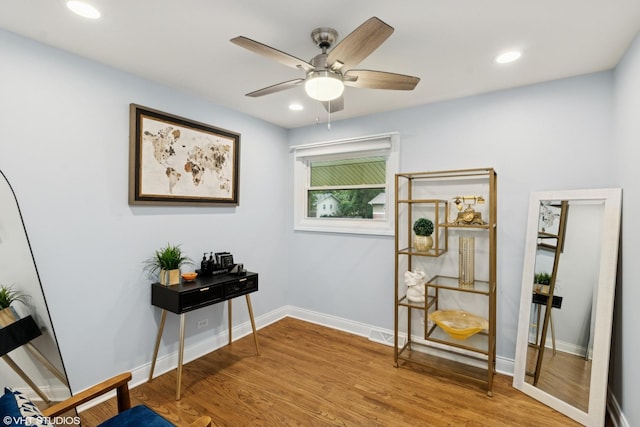 1217 E Pratt Dr, Palatine, IL 60074 - office area featuring ceiling fan, wood finished floors, and recessed lighting