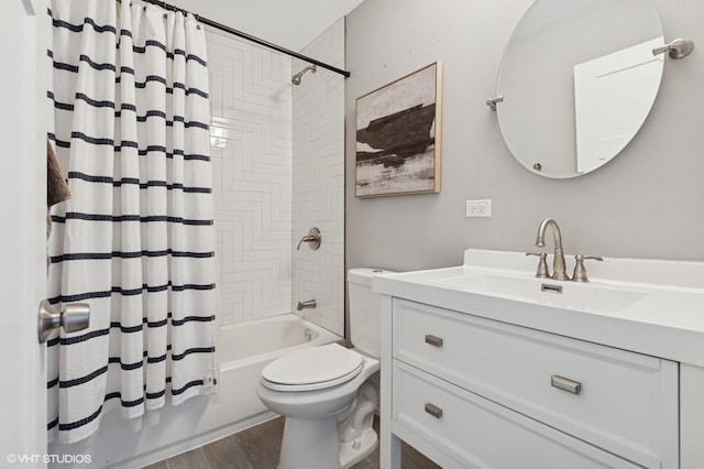 5106 W Eddy St, Chicago, IL 60641 - full bathroom featuring vanity, shower / tub combo with curtain, and wood finished floors