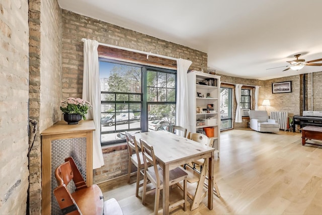 7021 N Sheridan Rd Unit 1, Chicago, IL 60626 - dining room with brick wall, plenty of natural light, light wood finished floors, radiator, and a ceiling fan