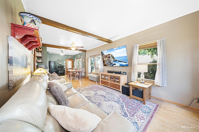 15429 Lamon Ave, Oak Forest, IL 60452 - living room with wood finished floors, beam ceiling, and a ceiling fan