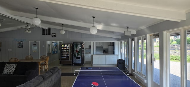 32 Montego Colony Unit 7, Fox Lake, IL 60020 - recreation room with beverage cooler and ceiling fan