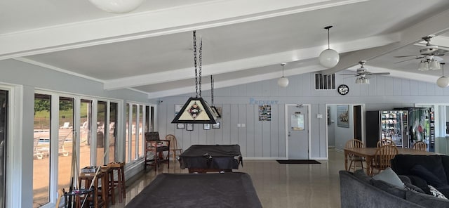 32 Montego Colony Unit 7, Fox Lake, IL 60020 - recreation room featuring wood walls and ceiling fan