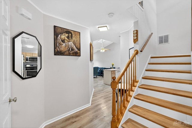 620 S Annandale Dr, Lake In The Hills, IL 60156 - staircase with wood finished floors and ceiling fan