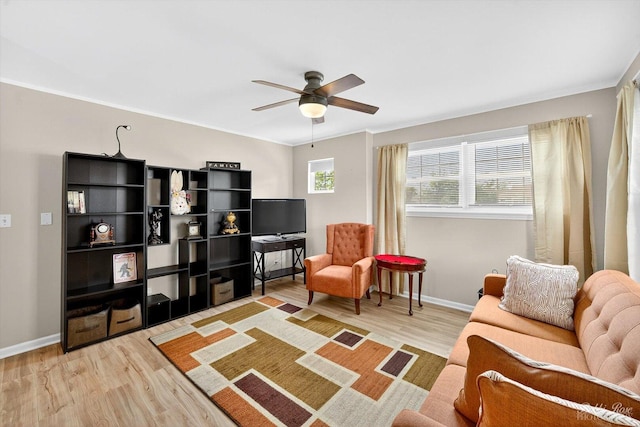 620 S Annandale Dr, Lake In The Hills, IL 60156 - living area featuring wood finished floors, ceiling fan, and ornamental molding