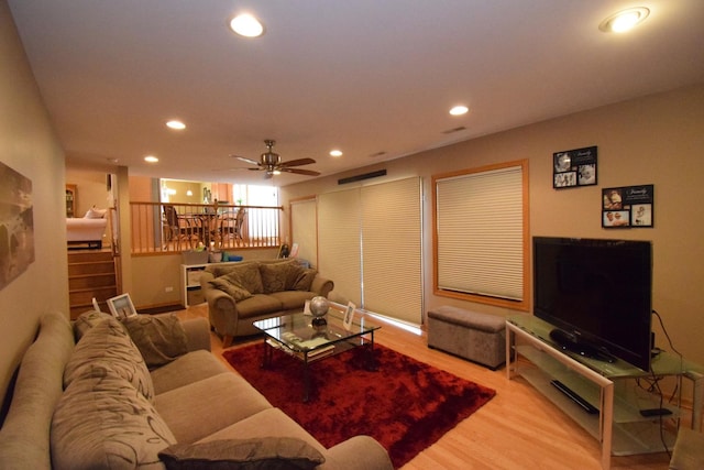 963 E Castlewood Ln, Bartlett, IL 60103 - living room with recessed lighting, ceiling fan, and wood finished floors