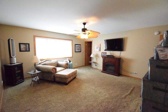 963 E Castlewood Ln, Bartlett, IL 60103 - living area with ceiling fan, carpet floors, and a fireplace