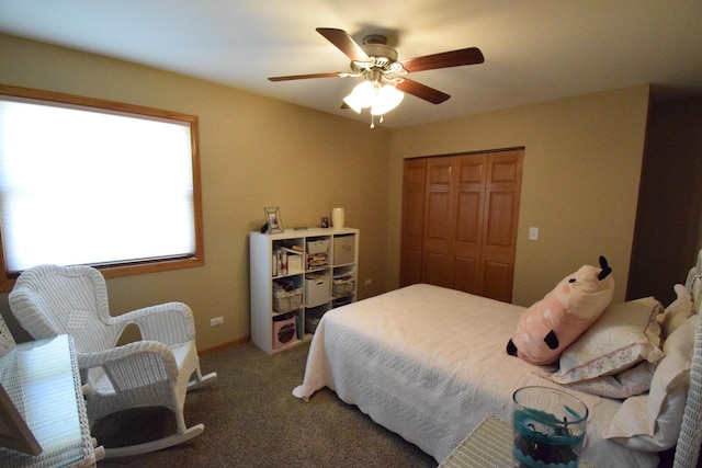 963 E Castlewood Ln, Bartlett, IL 60103 - bedroom with a closet, carpet, and ceiling fan