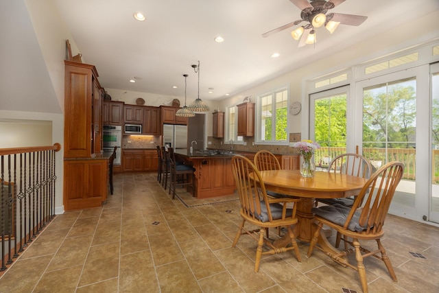 660 Birch Hollow Dr, Antioch, IL 60002 - dining room featuring recessed lighting, a ceiling fan, and light tile patterned floors