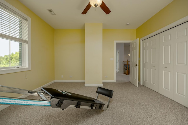 660 Birch Hollow Dr, Antioch, IL 60002 - exercise area featuring carpet flooring and ceiling fan
