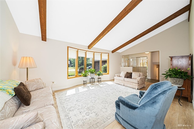 13520 Idlewild Dr, Orland Park, IL 60462 - living room featuring beamed ceiling, healthy amount of natural light, light wood-style floors, and high vaulted ceiling