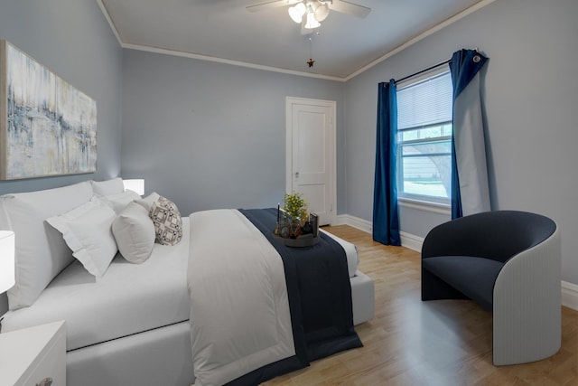 7530 Brown Ave, Forest Park, IL 60130 - bedroom with ornamental molding, light wood-style floors, and ceiling fan