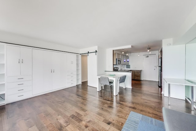 3600 N Lake Shore Dr Unit 2204, Chicago, IL 60613 - living area with a barn door and dark wood-style flooring