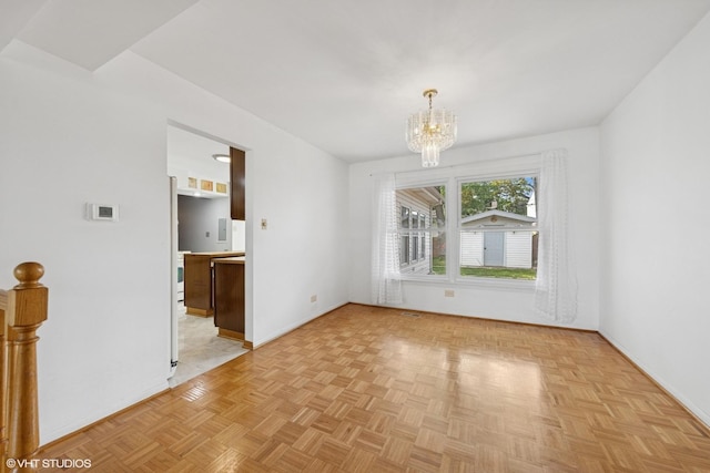 9061 Primrose Ln, Hickory Hills, IL 60457 - unfurnished dining area with a chandelier and baseboards