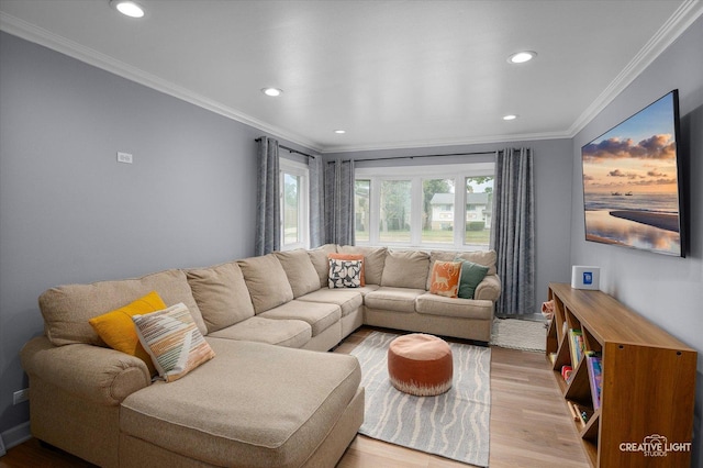 409 N Addison Rd, Villa Park, IL 60181 - living room featuring light wood-style flooring, recessed lighting, and crown molding