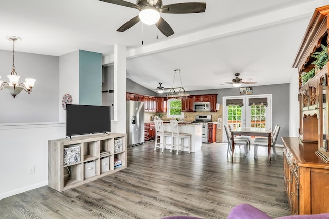 513 White Birch Rd, Lindenhurst, IL 60046 - living room featuring a chandelier, ceiling fan, and dark wood finished floors