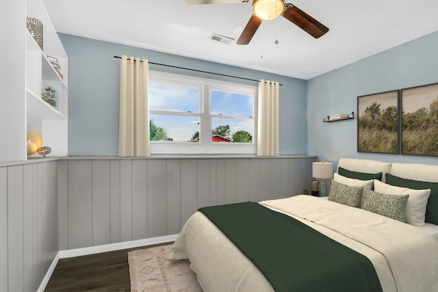 513 White Birch Rd, Lindenhurst, IL 60046 - bedroom featuring wood finished floors, a wainscoted wall, and ceiling fan