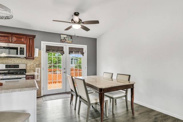 513 White Birch Rd, Lindenhurst, IL 60046 - dining area with french doors, ceiling fan, and wood finished floors