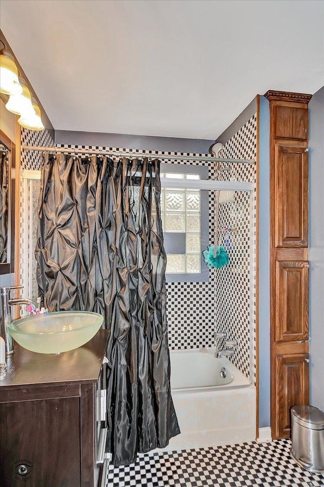 9826 S Walden Pkwy, Chicago, IL 60643 - bathroom with shower / bath combination with curtain, vanity, and tile patterned floors