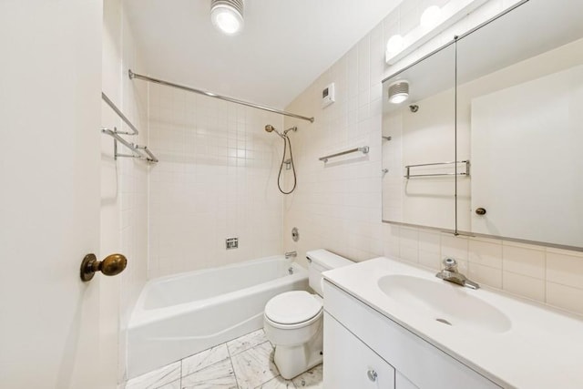 1230 N State Pkwy Unit 17A, Chicago, IL 60610 - full bath with tile walls, shower / tub combination, vanity, marble look tile flooring, and decorative backsplash