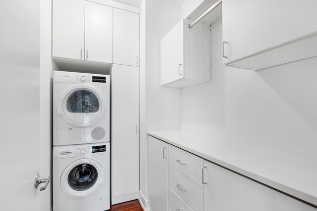 550 N Saint Clair St Unit 2301, Chicago, IL 60611 - laundry room featuring stacked washer / drying machine and cabinet space
