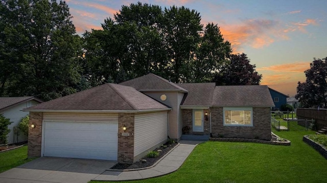 3302 Rustic Ln, Crown Point, IN 46307 - ranch-style home featuring a garage, concrete driveway, brick siding, and roof with shingles