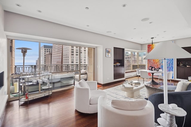 800 N Michigan Ave Unit 2502, Chicago, IL 60611 - living area with wood finished floors, a baseboard heating unit, and recessed lighting