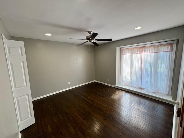 214 Tiverton Rd, Kankakee, IL 60901 - empty room with a ceiling fan, dark wood finished floors, and recessed lighting