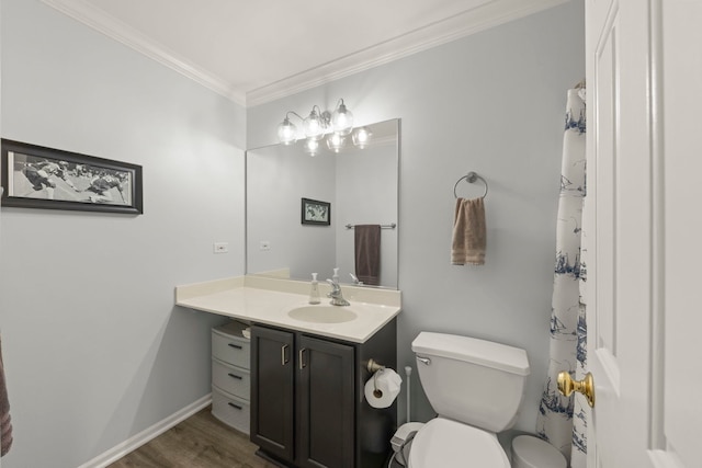 7425 Rosewind Dr, Plainfield, IL 60586 - full bath featuring vanity, crown molding, wood finished floors, and a shower with shower curtain