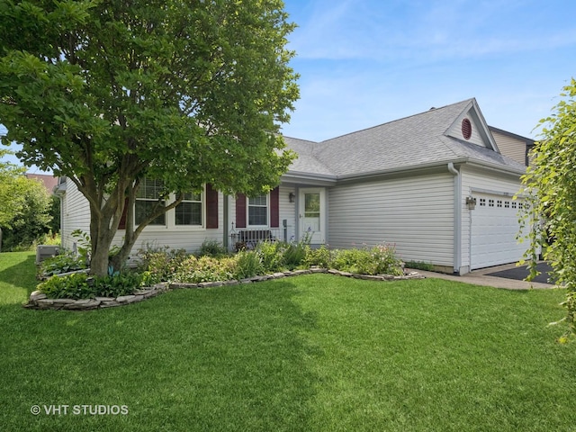 1135 Lexington Ln, Lake Zurich, IL 60047 - ranch-style home with a garage, a front yard, asphalt driveway, and roof with shingles