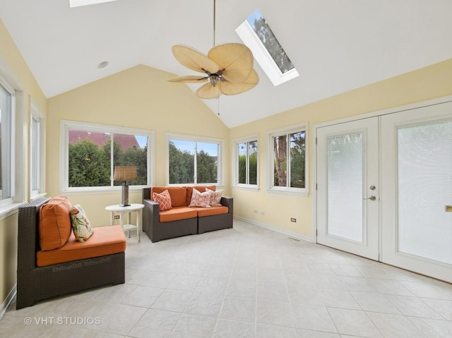 1135 Lexington Ln, Lake Zurich, IL 60047 - sunroom with a skylight, french doors, high vaulted ceiling, and tile patterned flooring