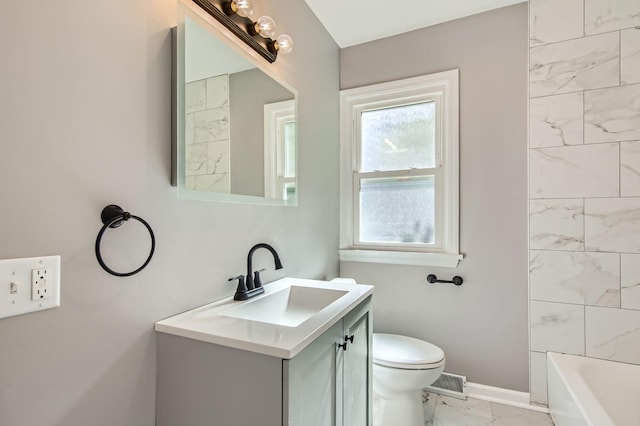2630 Grunewald St, Blue Island, IL 60406 - full bathroom featuring marble look tiles, vanity, and bathing tub / shower combination