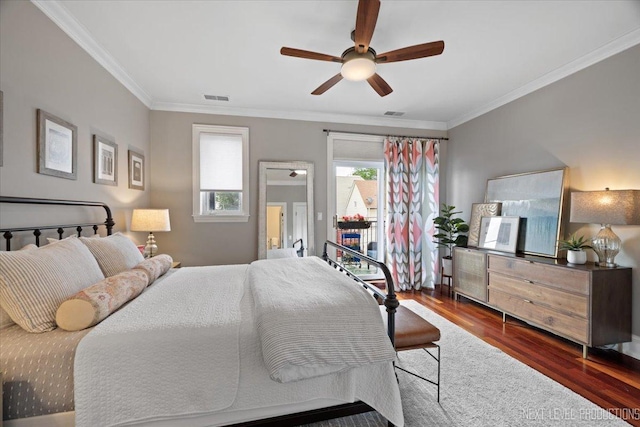 2340 W Roscoe St Unit 2W, Chicago, IL 60618 - bedroom featuring wood finished floors, ornamental molding, and ceiling fan