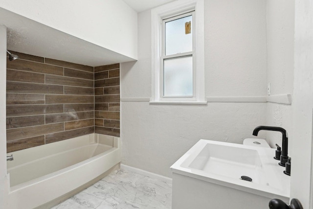 7959 S Saginaw Ave, Chicago, IL 60617 - full bathroom featuring marble look tiles and shower / bathtub combination