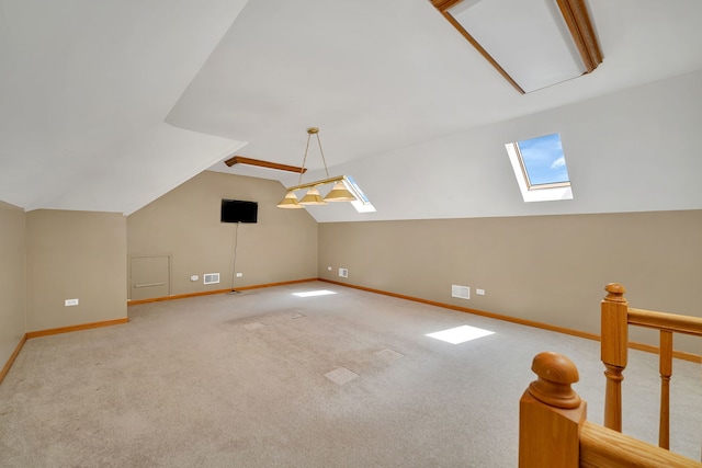 1824 Mia Dr, Crest Hill, IL 60403 - additional living space with a skylight, vaulted ceiling, and light colored carpet