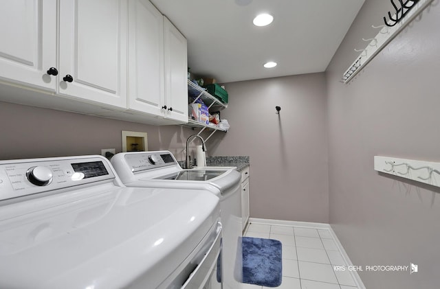 361 Lexington Ln, Grayslake, IL 60030 - laundry area with separate washer and dryer, tile patterned flooring, cabinet space, and recessed lighting