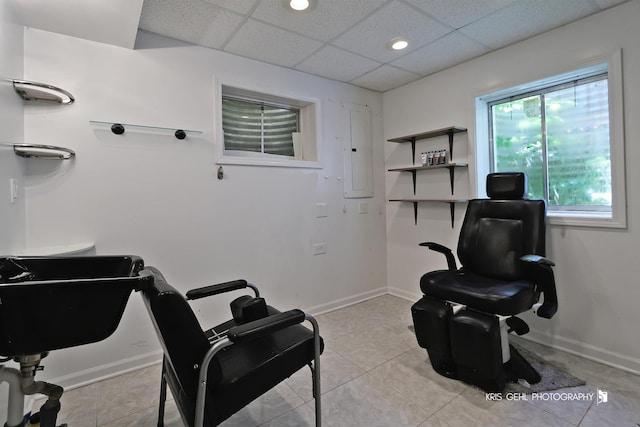 361 Lexington Ln, Grayslake, IL 60030 - sitting room with electric panel, a drop ceiling, light tile patterned floors, and recessed lighting