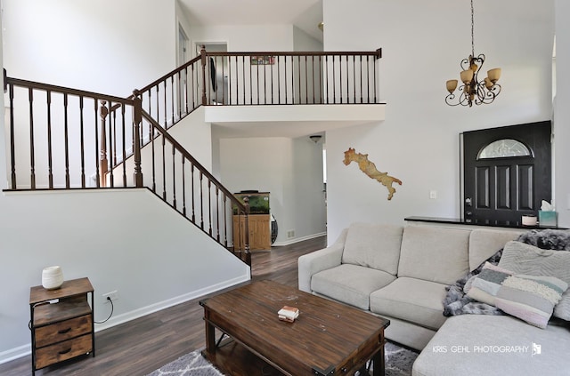 361 Lexington Ln, Grayslake, IL 60030 - living area featuring a high ceiling, a chandelier, wood finished floors, and stairs