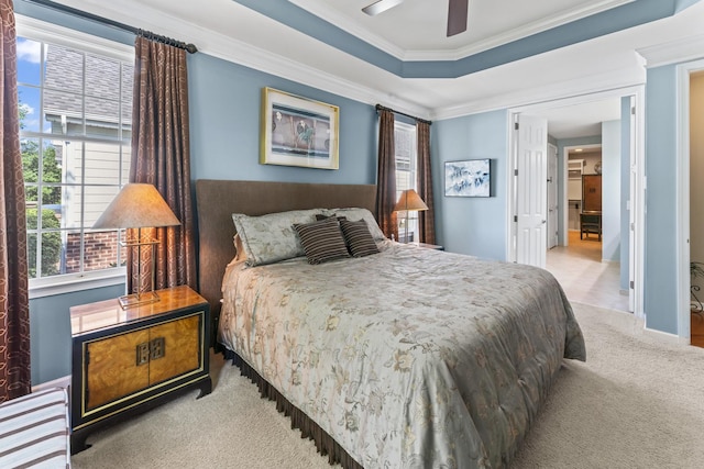 9 Aztec Ct, South Barrington, IL 60010 - bedroom featuring carpet flooring, multiple windows, crown molding, and ceiling fan