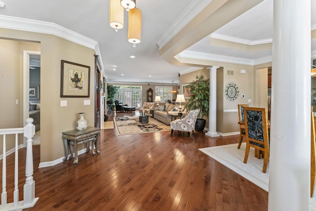 9 Aztec Ct, South Barrington, IL 60010 - entrance foyer featuring ornate columns, hardwood / wood-style floors, ornamental molding, and recessed lighting
