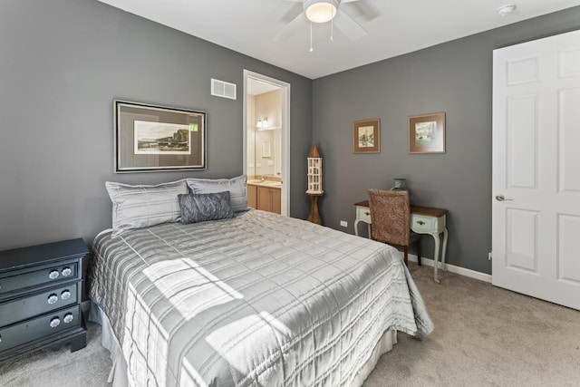 9 Aztec Ct, South Barrington, IL 60010 - bedroom with light colored carpet, ceiling fan, and ensuite bath