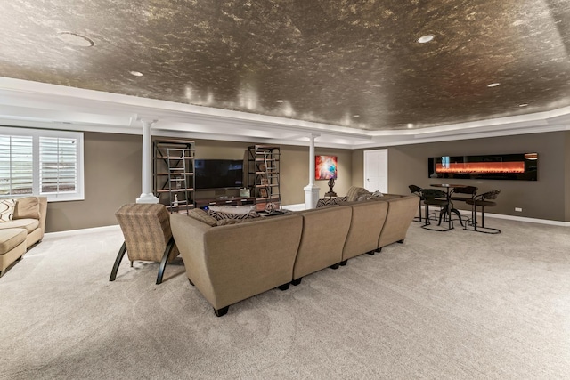 9 Aztec Ct, South Barrington, IL 60010 - carpeted living area featuring baseboards and a raised ceiling