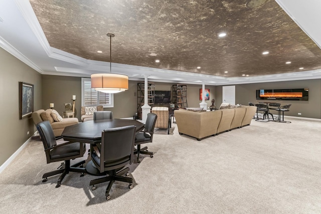 9 Aztec Ct, South Barrington, IL 60010 - carpeted dining space with a raised ceiling, crown molding, and recessed lighting